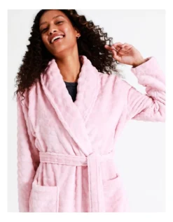 SOHO Leah Fleece Long Sleeve Robe In Pink -Myer Clothing Shop 967376350 7 720x928