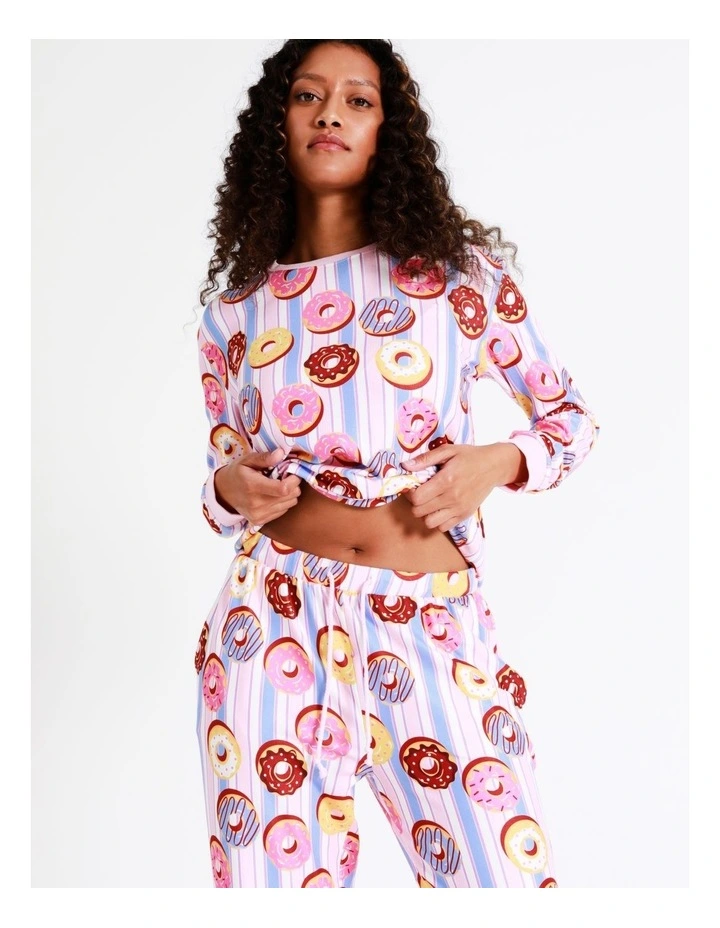 SOHO Cozy Knit Pyjama Set Donut Stripe In Pink 6 SOHO Cozy Knit Pyjama Set Donut Stripe In Pink - Image 6