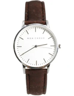 Classic Brown Cork Vegan Leather Watch 38mm In Silver