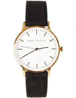 Classic Vegan Leather Watch 38mm In Black/Gold