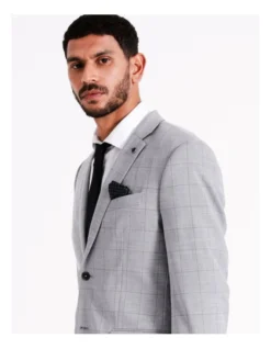 Tailored Windowpane Suit Jacket In Grey -Myer Clothing Shop 967571200 6 720x928