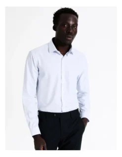 Tailored Long Sleeve 2 Colour Mini Stripe Shirt In Blue