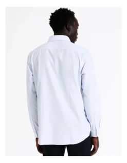 Tailored Long Sleeve 2 Colour Mini Stripe Shirt In Blue -Myer Clothing Shop 967572820 4 720x928