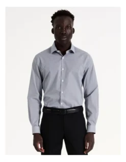 Tailored Long Sleeve 1 Colour Oval Print Shirt In Blue