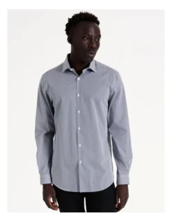 Tailored Long Sleeve 1 Colour Oval Print Shirt In Blue -Myer Clothing Shop 967572910 3 720x928