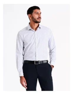 Tailored Long Sleeve 1 Colour Wide Stripe Shirt In Blue