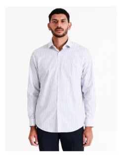 Tailored Long Sleeve 1 Colour Wide Stripe Shirt In Blue -Myer Clothing Shop 967573090 3 720x928