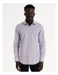 Slim Long Sleeve 2 Colour Mid Check Shirt In Brown -Myer Clothing Shop 967574350 3 720x928