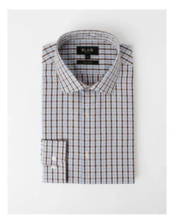Slim Long Sleeve 2 Colour Mid Check Shirt In Brown -Myer Clothing Shop 967574350 6 720x928