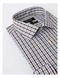 Slim Long Sleeve 2 Colour Mid Check Shirt In Brown -Myer Clothing Shop 967574350 7 720x928