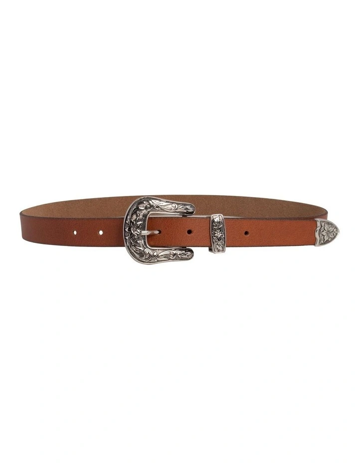 Montanna Western Leather Belt In Tan 2 Montanna Western Leather Belt In Tan - Image 2