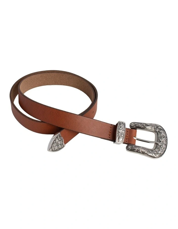 Montanna Western Leather Belt In Tan 3 Montanna Western Leather Belt In Tan - Image 3