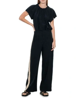 Drapey Linen Wide Leg Pant In Black