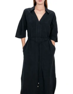 Drapey Linen Shirt Dress In Black -Myer Clothing Shop 967875580 3 720x928
