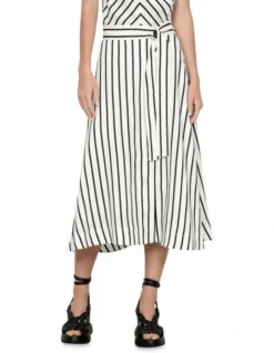 Stripe Linen Wrap Skirt In White -Myer Clothing Shop 967875670 3 720x928