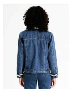 Recycled Blend Sherpa Trim Denim Jacket In Blue -Myer Clothing Shop 968095180 4 720x928