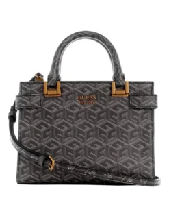 Guess Atene Logo Satchel Bag In Charcoal