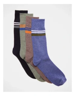 4 Pair Pack Crew Socks In Stripe Design