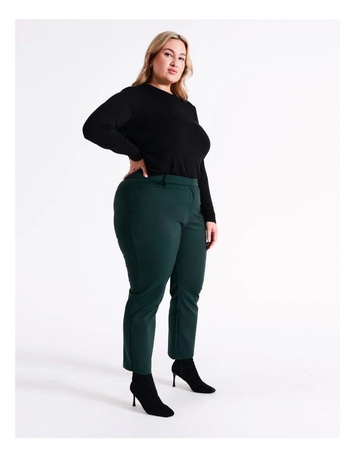 Helena High Rise Full Length Organic Blend Cotton Sateen Pants In Dark Green 1 Helena High Rise Full Length Organic Blend Cotton Sateen Pants In Dark Green