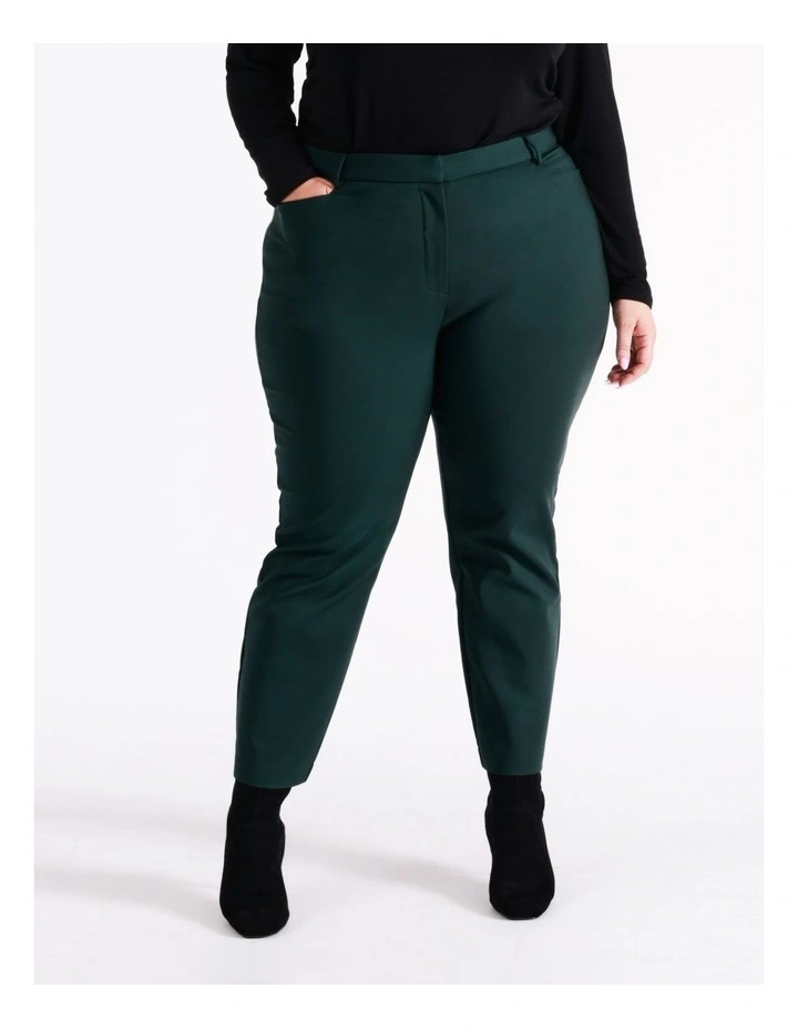 Helena High Rise Full Length Organic Blend Cotton Sateen Pants In Dark Green 2 Helena High Rise Full Length Organic Blend Cotton Sateen Pants In Dark Green - Image 2
