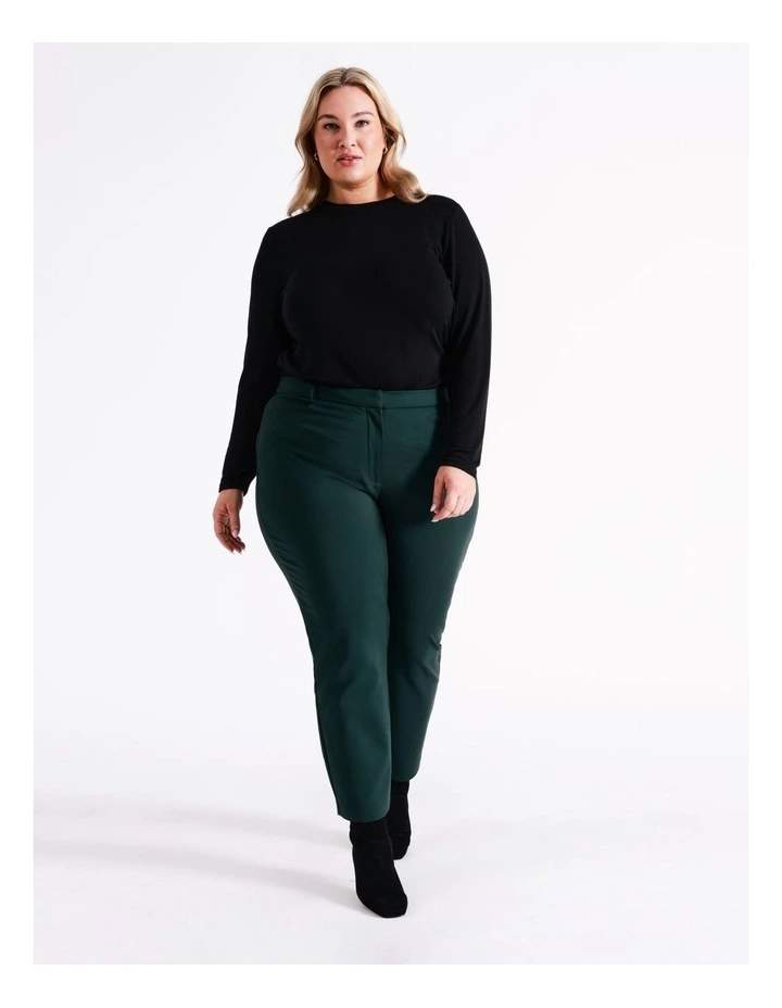 Helena High Rise Full Length Organic Blend Cotton Sateen Pants In Dark Green 3 Helena High Rise Full Length Organic Blend Cotton Sateen Pants In Dark Green - Image 3