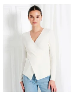 Wrap Rib Knit Top In White -Myer Clothing Shop 968416480 3 720x928