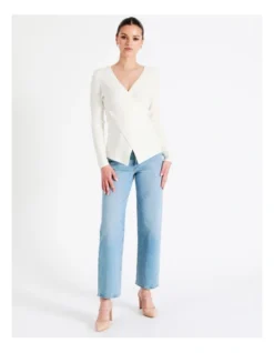 Wrap Rib Knit Top In White -Myer Clothing Shop 968416480 5 720x928