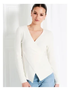 Wrap Rib Knit Top In White -Myer Clothing Shop 968416480 6 720x928