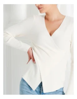 Wrap Rib Knit Top In White -Myer Clothing Shop 968416480 7 720x928