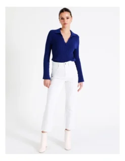 Flared Sleeve Rib Knit Polo In Cobalt -Myer Clothing Shop 968416930 6 720x928