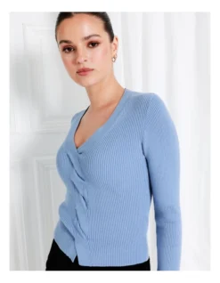 Twist Front Long Sleeve Knit Top In Blue -Myer Clothing Shop 968417200 3 720x928