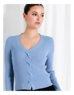 Twist Front Long Sleeve Knit Top In Blue -Myer Clothing Shop 968417200 4 720x928