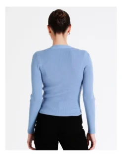 Twist Front Long Sleeve Knit Top In Blue -Myer Clothing Shop 968417200 6 720x928