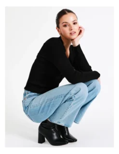 Twist Front Long Sleeve Knit Top In Black -Myer Clothing Shop 968417830 4 720x928