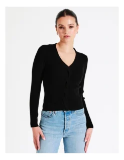 Twist Front Long Sleeve Knit Top In Black -Myer Clothing Shop 968417830 5 720x928