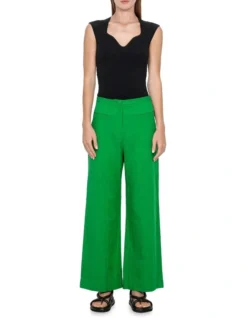 Drapey Linen Flared Pant In Green