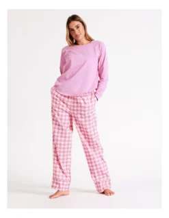 Chloe & Lola Selena Woven Cotton Long Pant In Pink Houndstooth -Myer Clothing Shop 968552110 5 720x928