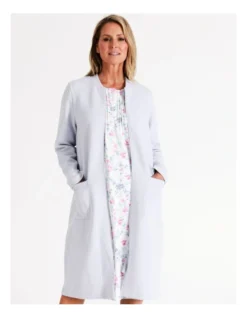 SOHO Timeless Vera Mid Length Quilted Jacquard Zip Robe In Blue