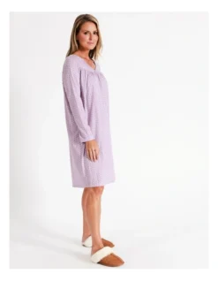 SOHO Timeless Celeste V-Neck Midi Cotton Knit Long Sleeve Nightie In Lilac Floral -Myer Clothing Shop 968553010 4 720x928