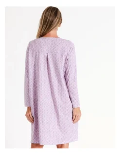 SOHO Timeless Celeste V-Neck Midi Cotton Knit Long Sleeve Nightie In Lilac Floral -Myer Clothing Shop 968553010 5 720x928