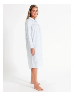 SOHO Timeless Aubrey Midi Peter Pan Collar Long Sleeve Nightie In White Floral