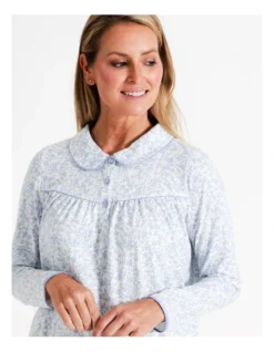 SOHO Timeless Aubrey Midi Peter Pan Collar Long Sleeve Nightie In White Floral -Myer Clothing Shop 968553100 3 720x928