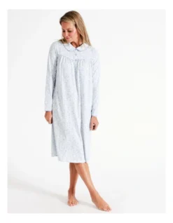 SOHO Timeless Aubrey Midi Peter Pan Collar Long Sleeve Nightie In White Floral -Myer Clothing Shop 968553100 6 720x928