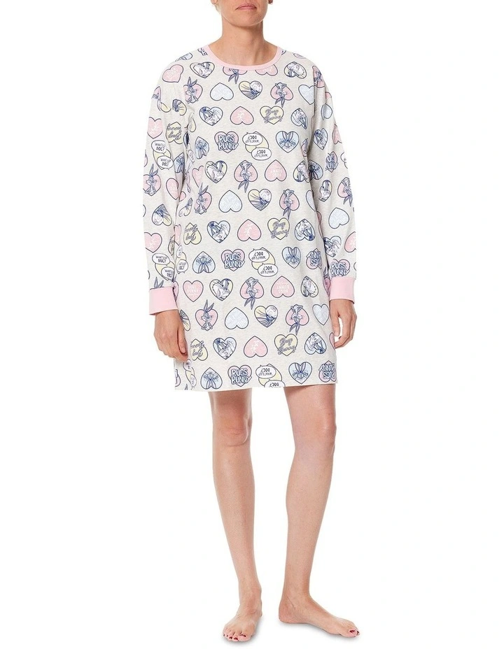 Bugs Bunny Long Sleeve High Low Nightie In Hearts Print 1 Bugs Bunny Long Sleeve High Low Nightie In Hearts Print