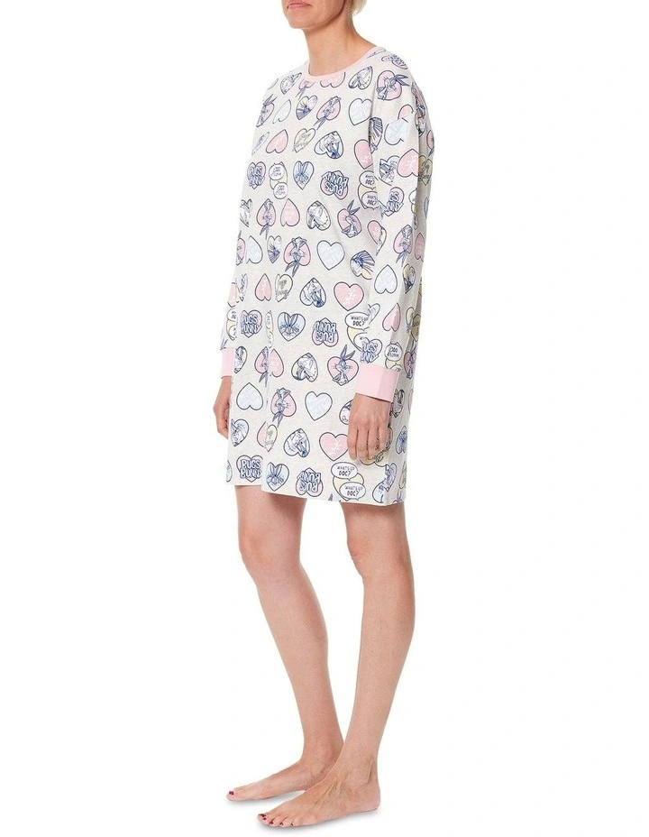 Bugs Bunny Long Sleeve High Low Nightie In Hearts Print 2 Bugs Bunny Long Sleeve High Low Nightie In Hearts Print - Image 2