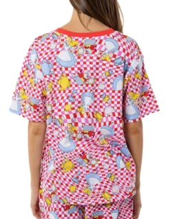 Warped Check Short Sleeve Printed Sleep Tee In Red Multi -Myer Clothing Shop 968635270 3 720x928