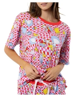 Warped Check Short Sleeve Printed Sleep Tee In Red Multi -Myer Clothing Shop 968635270 5 720x928