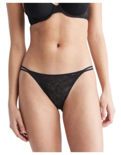 Calvin Klein Sheer Marquisette Lace High Leg Tanga In Black