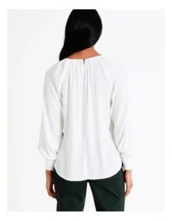 Basque Recycled Blend Gathered Neck Top In Ivory -Myer Clothing Shop 968712130 7 720x928