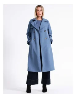 Basque Soft Trench Coat In Dusty Blue -Myer Clothing Shop 968713030 4 720x928